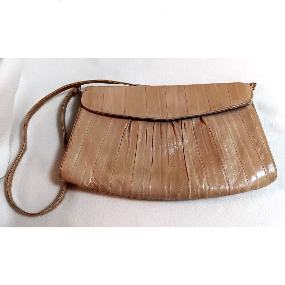 Unbranded eelskin purse bag clutch strap butterscotch exotic leather suede linin